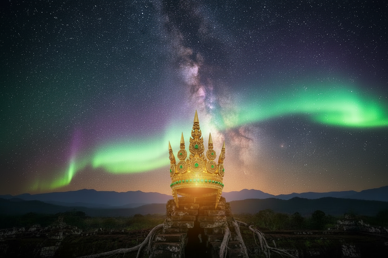 Milky Way with Aurora Borealis and Laotian Crown